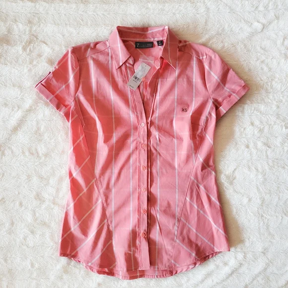 NWT 7th Avenue Design Studio Pink Fitted Button Up Shirt White Plaid Size XS - Picture 3 of 5